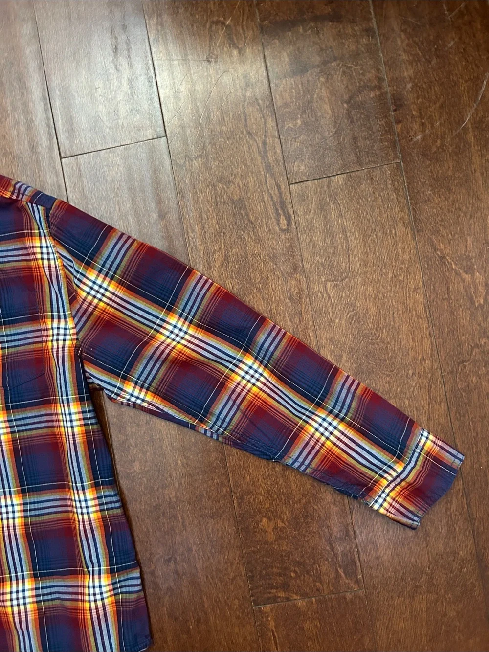 Gymboree Kid’s Plaid Button-Down Shirt in Navy, Red& Yellow, Size L (10-12)